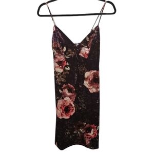 Y2K Crushed Velvet Mini Dress Fairy Purple Floral Medium Early 2000s Vintage